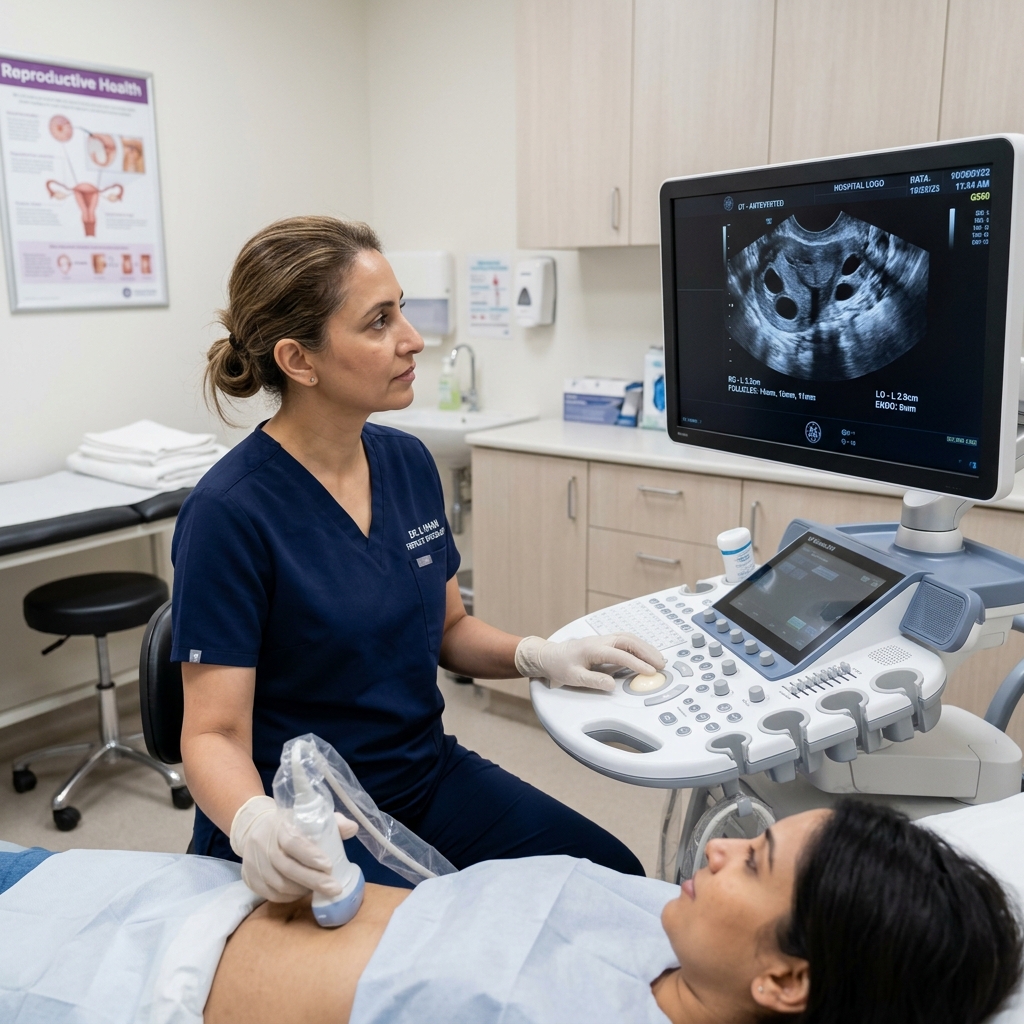 Clinical doctor performing follicular scan check